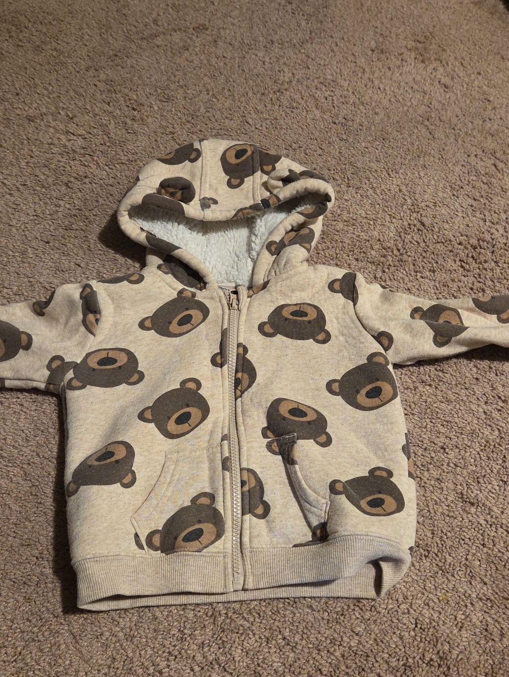 Kids Bear Print Hooded Zip-Up Sweatshirt - Beige